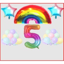Gökkuşağı Yıldız Temalı Makaron Balon 5 Yaş Doğum Günü Parti Seti