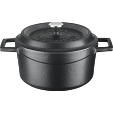 Lava Döküm Yuvarlak Tencere (Ø)20 Cm. Iç Krem, Mat Siyah