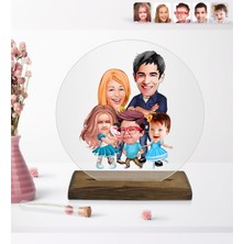 BK Kişiye Özel Aile Karikatürlü Yuvarlak Ahşap Standlı Biblo-7