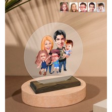 BK Kişiye Özel Aile Karikatürlü Yuvarlak Ahşap Standlı Biblo-6