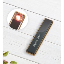 BK Kişiye Özel Isimli USB Şarjlı Siyah Metal Elektrikli Çakmak