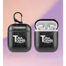 BK Kişiye Özel Airpod Kulaklık Uyumlu Askılı Siyah Deri Kılıf Saklama Kutusu
