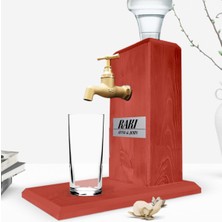 BK Custom Wooden Natural Rakı Stand With Tap - Tile Red