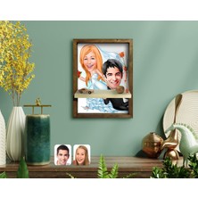 BK Kişiye Özel Evleniyoruz Karikatürlü Doğal Masif Ahşap Çerçeveli Tablo Duvar Rafı-2