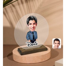 BK Kişiye Özel Erkek Polis Karikatürlü Yuvarlak Ahşap Standlı Biblo-3