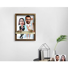 BK Kişiye Özel Sevgililer Karikatürlü Doğal Masif Ahşap Çerçeveli Tablo Duvar Rafı-16