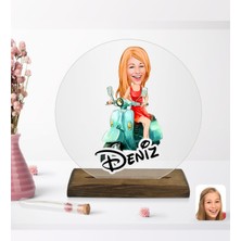 BK Kişiye Özel Kadın Karikatürlü Yuvarlak Ahşap Standlı Biblo-24