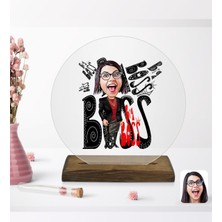 BK Kişiye Özel Kadın Big Boss Karikatürlü Yuvarlak Ahşap Standlı Biblo-3