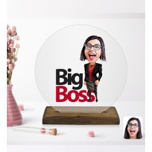 BK Kişiye Özel Kadın Big Boss Karikatürlü Yuvarlak Ahşap Standlı Biblo-2