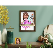 BK Kişiye Özel Kız Çocuk Kolay Yetişmiyor Karikatürlü Doğal Masif Ahşap Çerçeveli Tablo Duvar Rafı-4