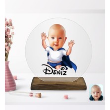 BK Kişiye Özel Bebek Karikatürlü Yuvarlak Ahşap Standlı Biblo-3