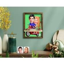 BK Kişiye Özel Sevgililer Karikatürlü Doğal Masif Ahşap Çerçeveli Tablo Duvar Rafı-10