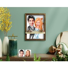 BK Kişiye Özel Evleniyoruz Karikatürlü Doğal Masif Ahşap Çerçeveli Tablo Duvar Rafı-5