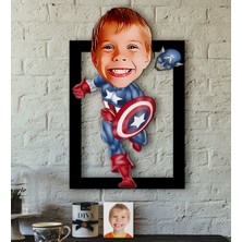 BK Kişiye Özel Çocuk Kaptan Amerika Karikatürlü 3D Ahşap Tablo-1
