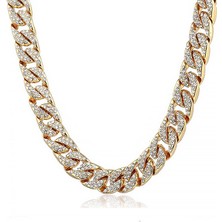 Chavin 13 mm. Kalın 60 cm. Taşlı Gold  Alloy Erkek Zincir ek21sr