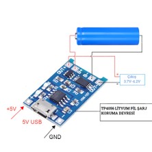Lityum Pil Şarj Devresi Micro USB TP4056 Batarya Şarj Modülü