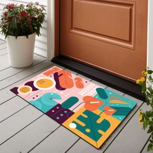 Vagonik Geometrik Çiçek Desenli Dijital Baskılı 50X70CM Dekoratif Çok Amaçlı Iç ve Dış Kapı Paspası