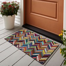 Vagonik Zigzag Nakış Desenli Dijital Baskılı 50X70CM Dekoratif Çok Amaçlı Iç ve Dış Kapı Paspası