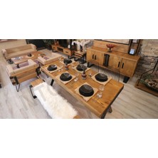 Ntconcept Doğal Ahşap Masa TAKIMI(60CM-120CM MASA+120CM Bank+2 Sandalye)