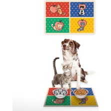 Vagonik Water Food Kedi Köpek Desenli Dijital Baskılı 35X50CM Dekoratif Çok Amaçlı Iç ve Dış Kapı Paspası Mama Paspası