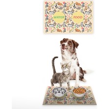 Vagonik Water Food Kedi Köpek Desenli Dijital Baskılı 35X50CM Dekoratif Çok Amaçlı Iç ve Dış Kapı Paspası Mama Paspası