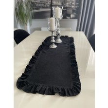 Decamor Home Siyah Tam Fırfırlı Vintage Runner