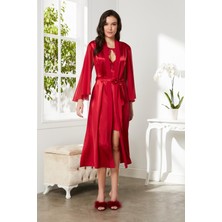 Pierre Cardin  Saten Dantelli Gecelik  Sabahlık Takım   4375