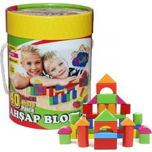 Angel Of Life Onyıl Oyuncak  Silindir Kutuda Ahşap Renkli  Bloklar 40 Parça