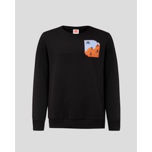 Kappa Erkek Siyah Eşofman Üst Authentic Graphik Virl Düz Desen Sonbahar Kış Koleksiyonu