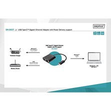 Dıgıtus DN-3027 USB Type-C Gigabit Ethernet Adaptörü Power Delivery Destekli