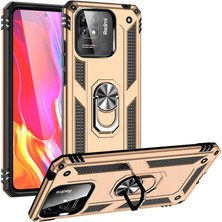 Case 4U Xiaomi Poco C40 Kılıf Çift Katmanlı Yüzüklü Manyetik Vega Kapak Altın