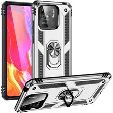 Case 4U Xiaomi Poco C40 Kılıf Çift Katmanlı Yüzüklü Manyetik Vega Kapak Gümüş