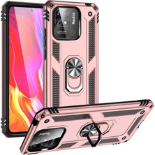 Case 4U Xiaomi Poco C40 Kılıf Çift Katmanlı Yüzüklü Manyetik Vega Kapak Rose Gold