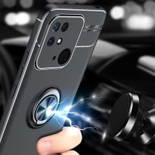 Case 4U Poco C40 Kılıf Autofocus Shockprof Ravel Yüzüklü Standlı Slikon Kapak Mavi