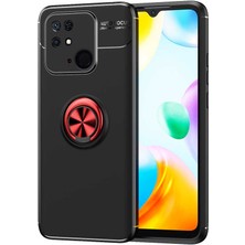 Case 4U Poco C40 Kılıf Autofocus Shockprof Ravel Yüzüklü Standlı Slikon Kapak Siyah - Kırmızı