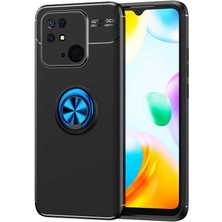 Case 4U Poco C40 Kılıf Autofocus Shockprof Ravel Yüzüklü Standlı Slikon Kapak Siyah - Mavi