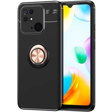 Case 4U Poco C40 Kılıf Autofocus Shockprof Ravel Yüzüklü Standlı Slikon Kapak Siyah - Rose Gold