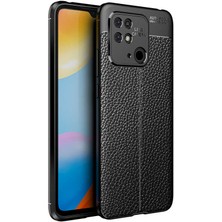 Case 4U Xiaomi Poco C40 Uyumlu Kılıf Darbeye Dayanlıklı Deri Görünümlü Niss Silikon Arka Kapak Siyah