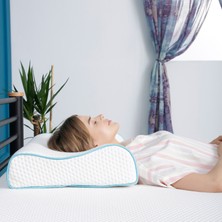 Viscofoam Yüksek Boyun Destekli Ortopedik Yastık Çift Boyun Destekli Visco Yastık - 60x40x14-12cm