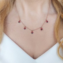Vaoov 925 Ayar Gümüş Mineli Uğur Böceği Kolye