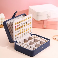 Juhui Store Çift Katmanlı Pu Deri Taşınabilir Mücevher Kutusu - Lacivert (Yurt Dışından)