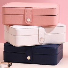 Juhui Store Çift Katmanlı Pu Deri Taşınabilir Mücevher Kutusu - Lacivert (Yurt Dışından)
