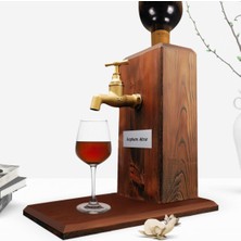 BK Kişiye Özel Musluklu Doğal Ahşap Şarap Standı - Ceviz