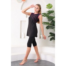 Aslınur Deniz Mayo Likralı Şeritli Kolsuz Tesettür Mayo Kolsuz