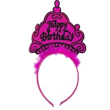 Skygo Parti Happy Birthday Yazılı Neon Fuşya Renk Doğum Günü Tacı