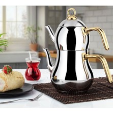 Lines Şahmeran Çelik Çaydanlık Altın Metal Kulp - Mini Boy