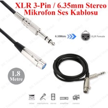 Xlr 3-Pin Dişi 6.35MM Stereo Fiş Korumalı Mikrofon Ses Kablosu-1.8metre