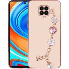 Fibaks Xiaomi Redmi Note 9 Pro Uyumlu Çiçek Desenli Askılı Tutamaçlı Kamera Korumalı Kılıf