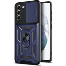 Smcase Samsung Galaxy S20 Fe Kılıf Tank Aramid Sürgülü Vega Yüzüklü+Nano Lacivert