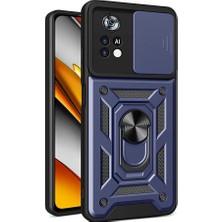 Case Street Xiaomi Poco X4 Pro 5g Kılıf Tank Aramid Sürgülü Vega Yüzüklü+Nano Lacivert